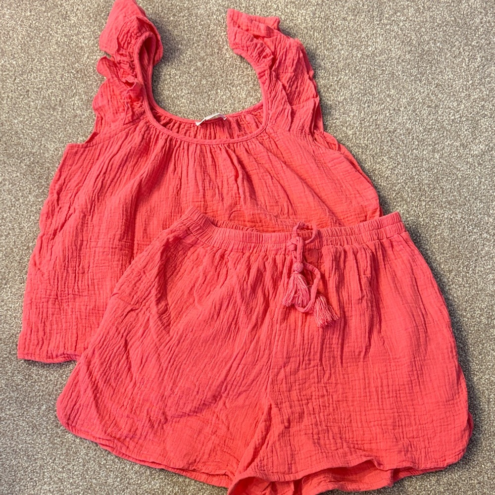 Coral Ruffle Tank and Shorts Set